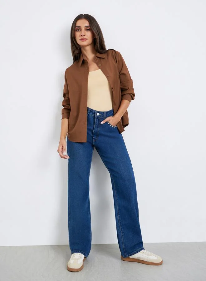 Styli Women Brown Long Sleeved Oversize Shirt